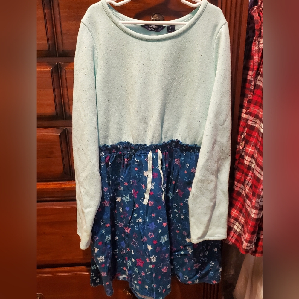 MUST GO Girls' Size 10 12 Lands' End Sweater Dress, Shirt Dress, Long Sleeves